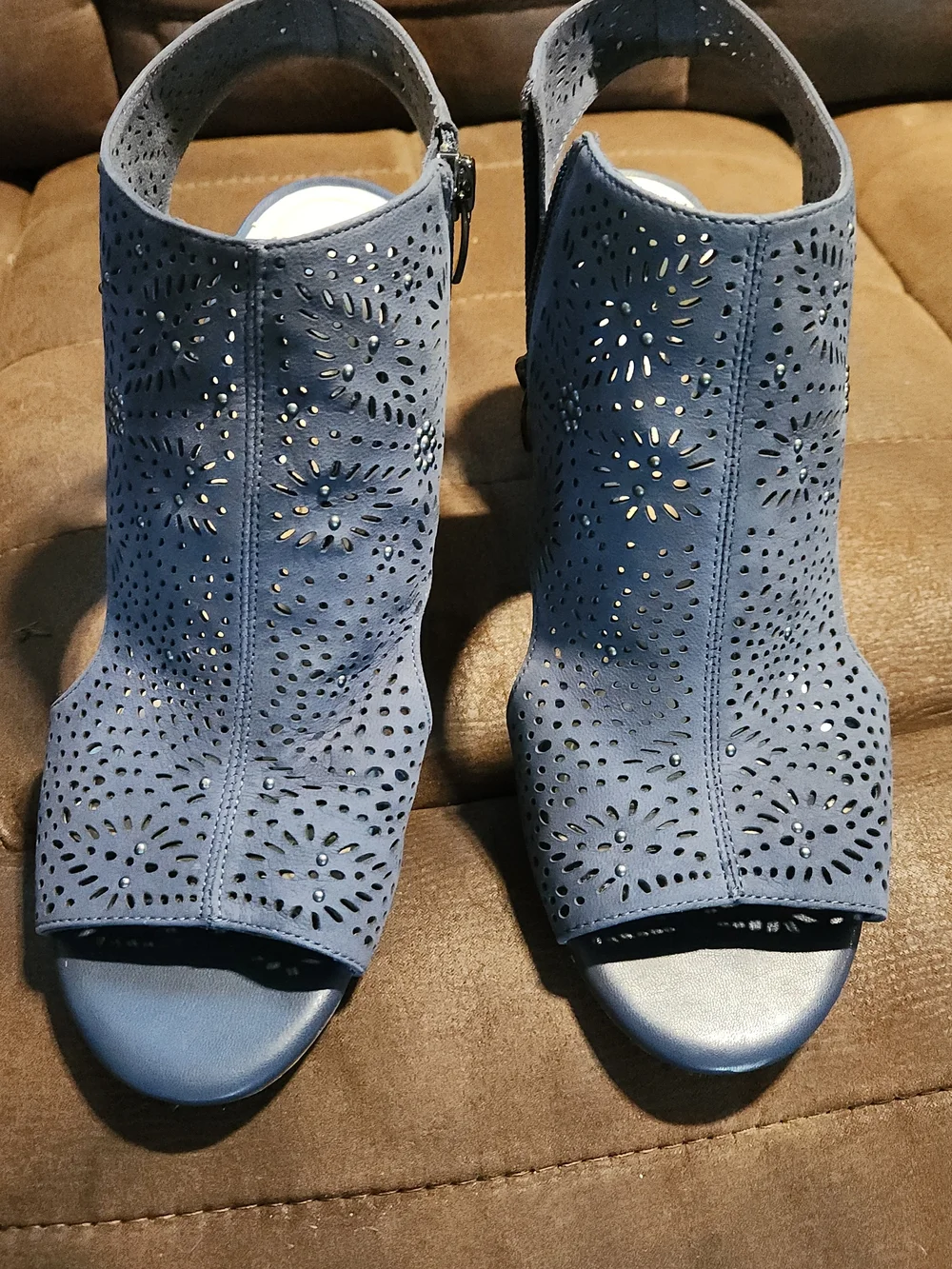Alex Marie Navy Perforated Peep-Toe Cork Wedges